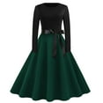 thumbnail image 3 of Women's Vintage Hepburn Style Maxi Dresses Classic Long Sleeve Crew Neck A Line Flowy Dress With Belt, 3 of 3