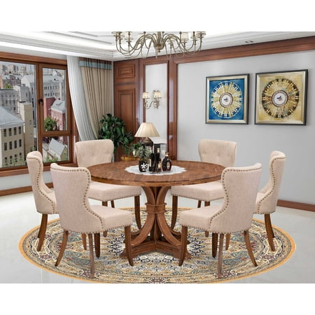 East West Furniture Irving 7-Piece Mid-Century Kitchen Table Set in Walnut