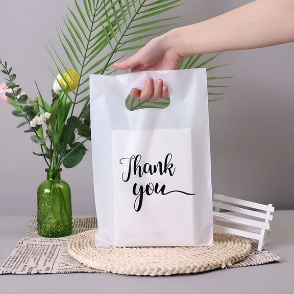CCOCC 50/100Pcs Reusable Plastic Thank You Bags Perfect Gifts Retail Shopping Party Bags Sturdy Durable Long Lasting Use