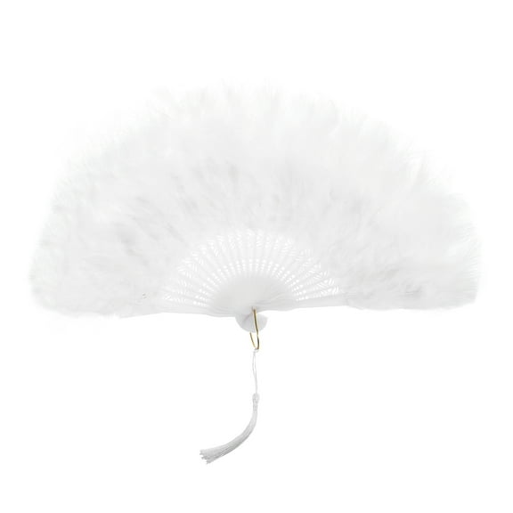 Uxcell Feather Hand Fan White Vintage Folding Fan Feather Fan Handheld for Halloween Wedding Dancing Decoration