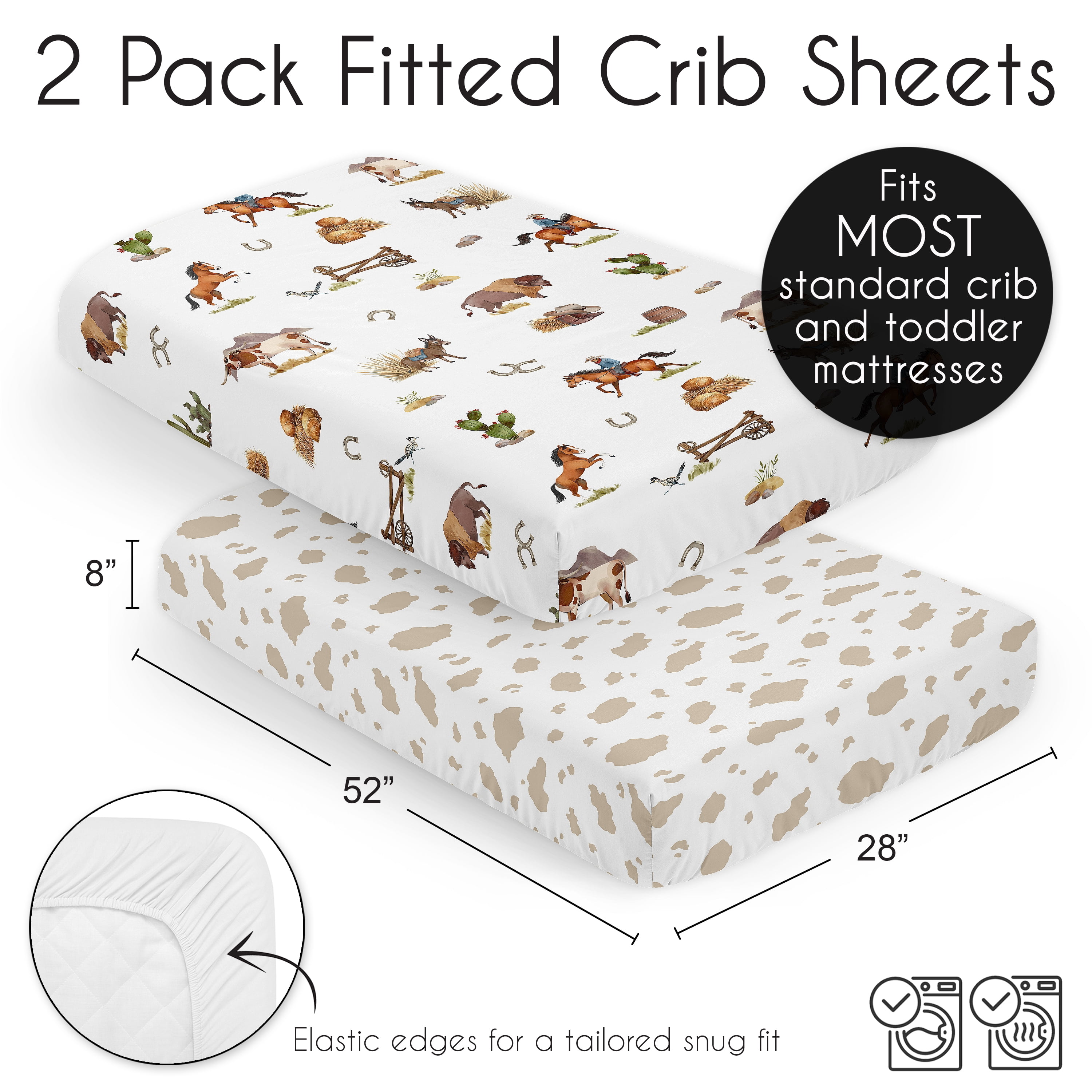 Sweet Jojo Designs Country Western Taupe Brown and Cream Fitted Crib Sheets 2 Piece Set