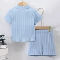 thumbnail image 4 of Boys 2 Piece Outfit Summer Toddler Boys Short Sleeve Solid T Shirt Tops Shorts Child Kids 2PC Set Outfits Clothes Blue, 3-4 Years, 4 of 7