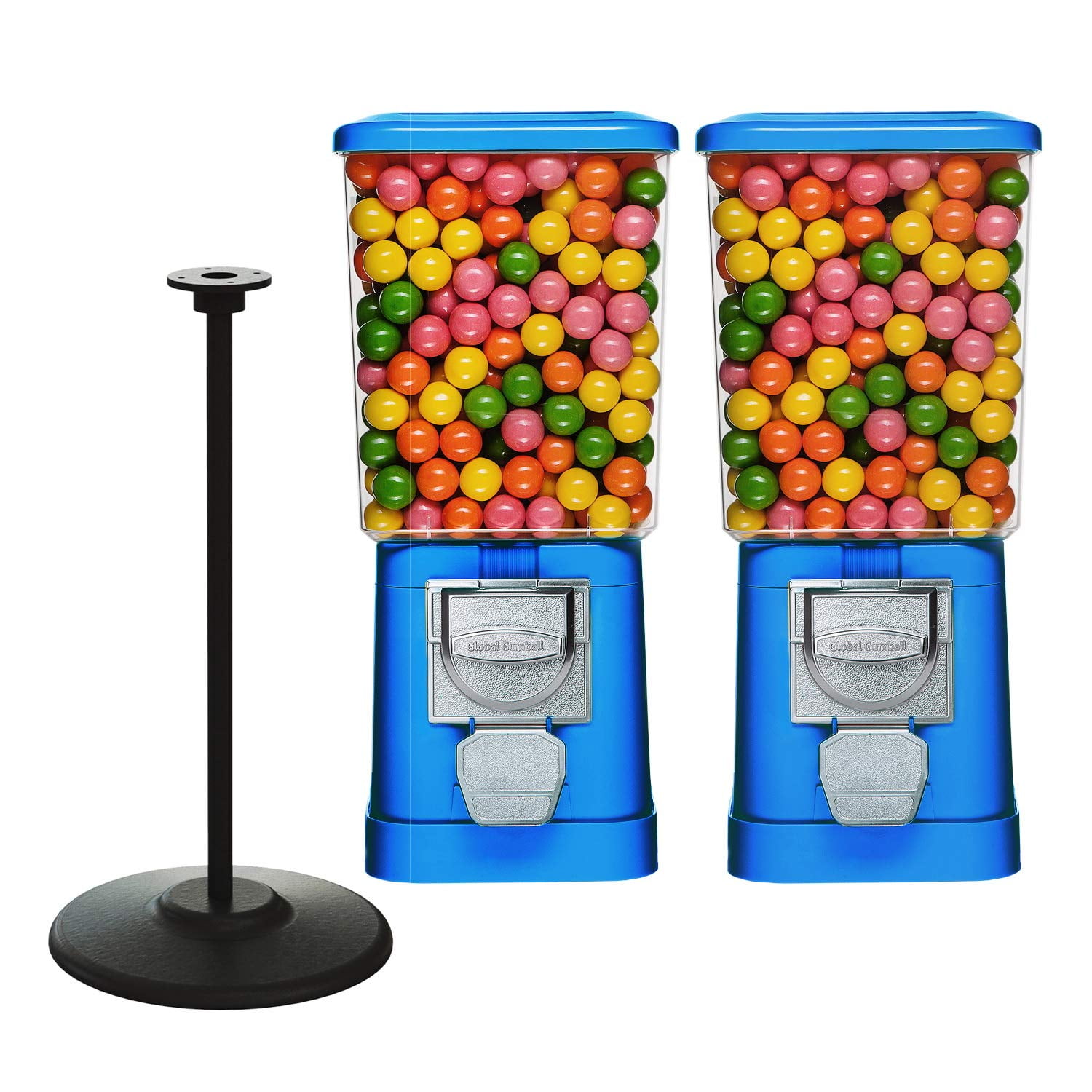 IRONWALLS Black Candy Gumball Vending Machine Canister Capsule Vending Dispenser Double Head T Stand