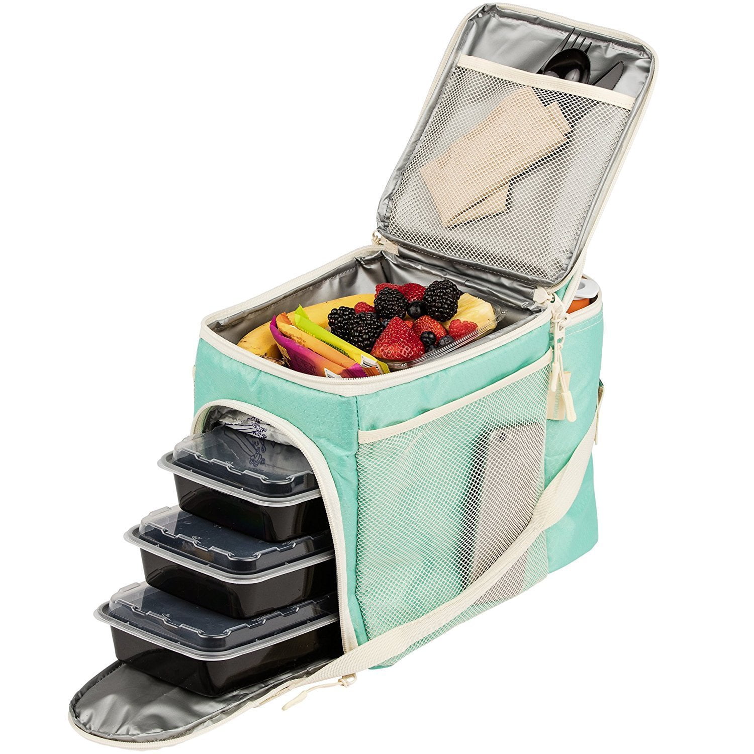 MetalShake Meal Prep Bag Adjustable Strap 4 Food Boxes 2 Cooler Packs