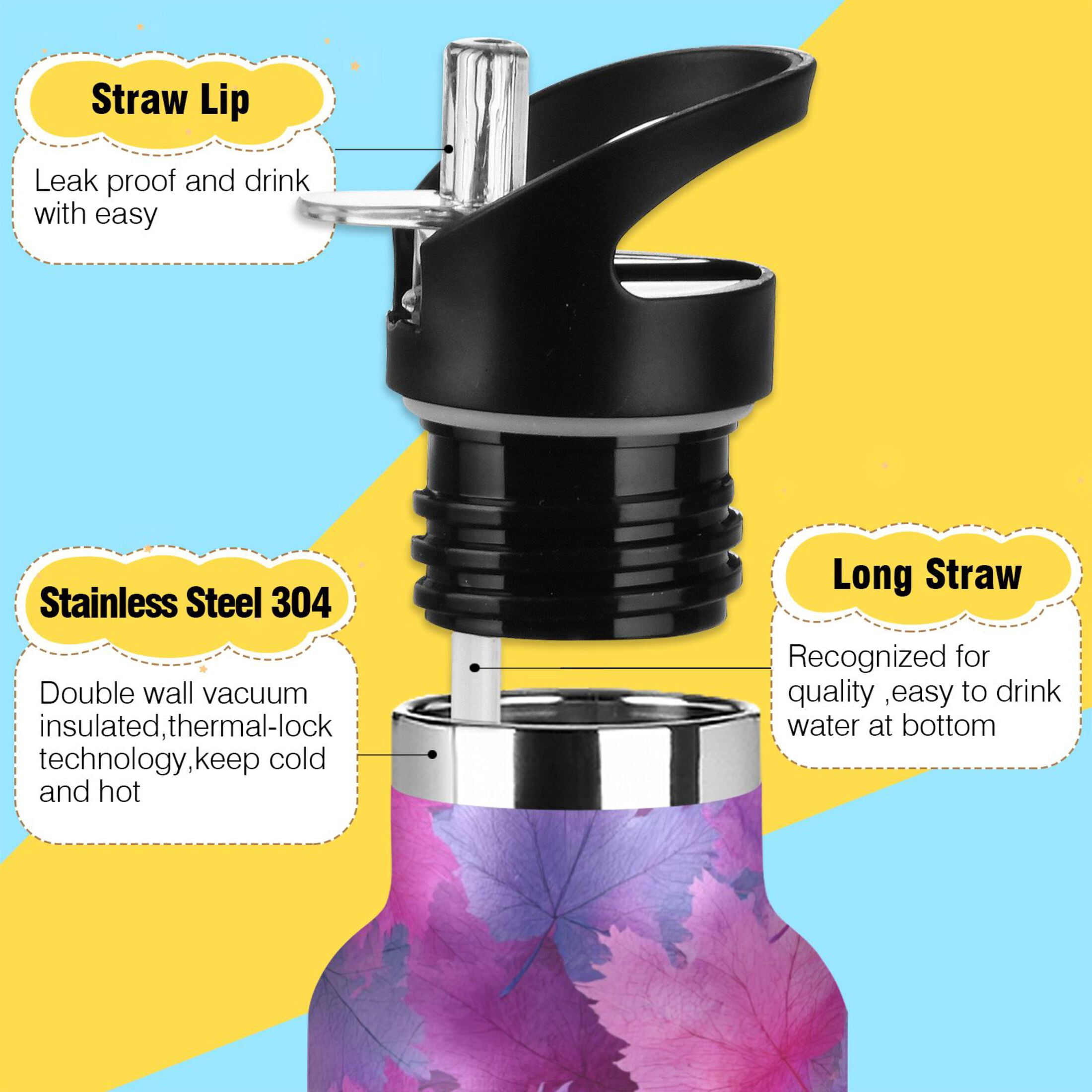 600ML Stainless Steel Insulated Cup Sports Water Bottle Portable Thermos Cup Water Glasses Insulated Tumblers Convenient and Durable Cartoon Purple Maple Leaves