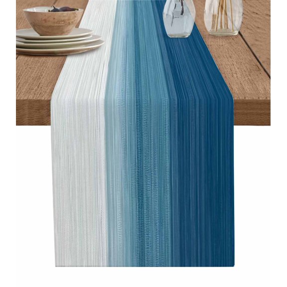 Blue Ombre Stripes%vintage Gradient Abstract Lines Art Table Runner 72 Inches, Bed Runner Dresser Scarves Tabletop for Indoor Outdoor Parties/Ceremony/Banquet, 13" x 72"