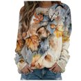 thumbnail image 1 of Pompotops Femmes Décontracté Imprimé Col Rond Pull Manches Longues Swertshirts Blouse T-shirt Tops, 1 of 5