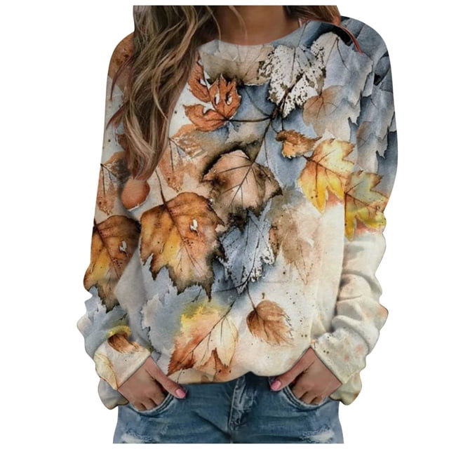 Pompotops Femmes Décontracté Imprimé Col Rond Pull Manches Longues Swertshirts Blouse T-shirt Tops
