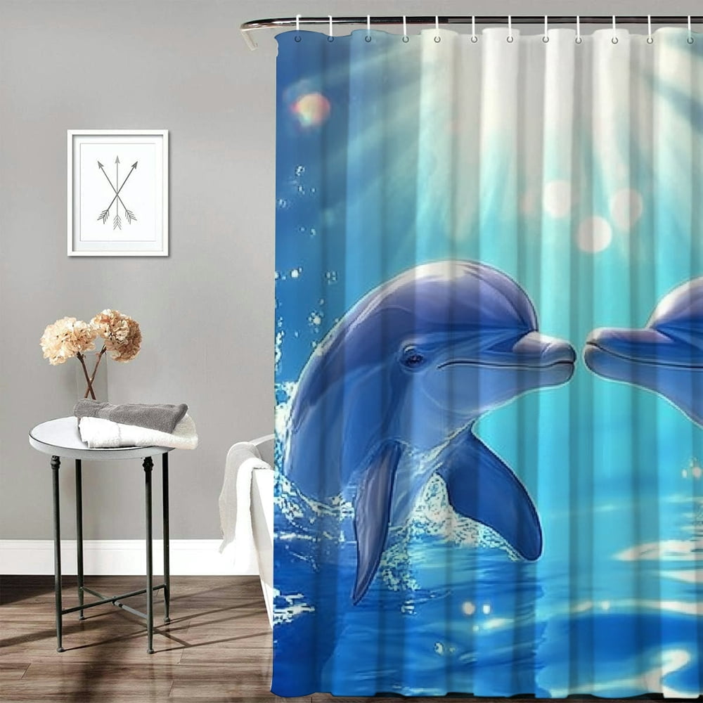 Patifu Dolphins Water Love Bathroom Shower Curtain Set with Hooks 60"x72