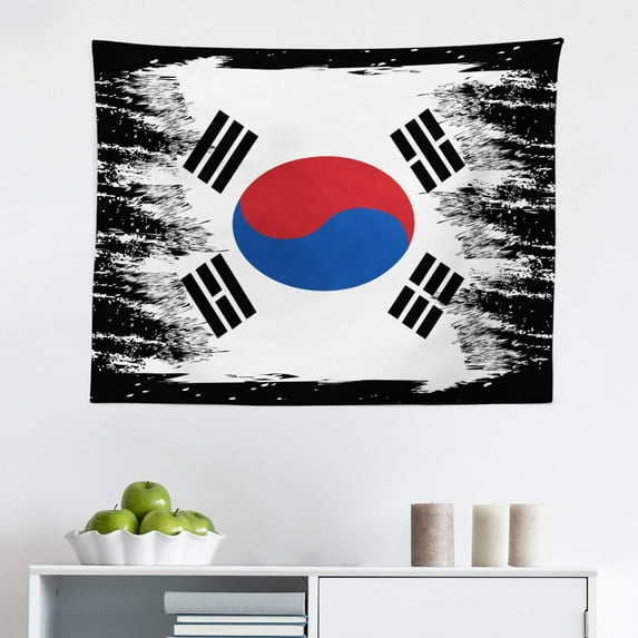 Vintage Tapestry, Moroccan Portuguese Mosaic Tiles Inspired Design Vintage Classical Motifs, Fabric Wall Hanging Decor for Bedroom Living Room Dorm, 2 Sizes, White Brown and Blue, by Ambesonne