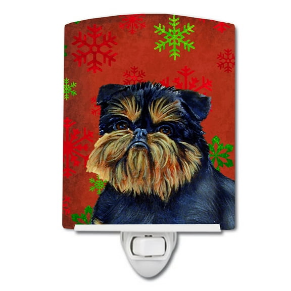 Caroline's Treasures LH9343CNL Brussels Griffon Red and Green Snowflakes Holiday Christmas Ceramic Night Light, 6x4x3",