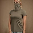 thumbnail image 2 of Women Turtleneck Short Sleeve with Face Mask Sun Protection UPF 50+ Fishing Hiking Shirt for Summer Causal, 2 of 5