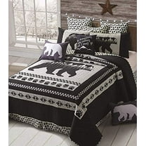 Virah Bella 3 Piece Moon Bear Quilt Set - Mountain Cabin Southwestern (Black, Queen/Full)