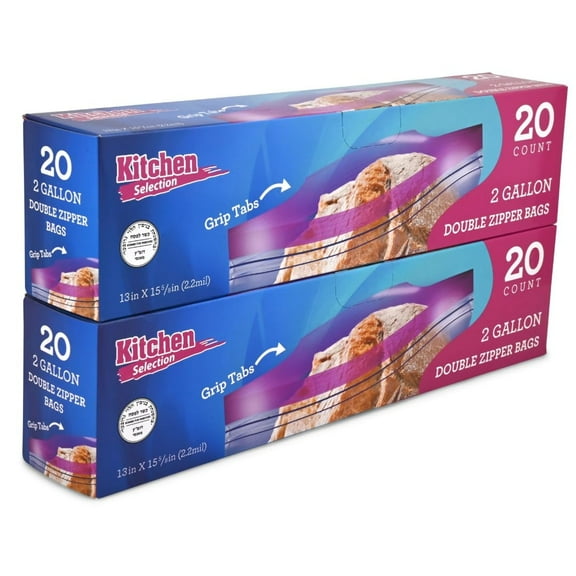 40 Count 2 Gallon Freezer Bags, Double Zipper Plastic Storage Bags for Freezing Food, Extra Large Freezer Bags 2 Gallon Bulk Pack with Easy Dispensing Box, Resealable Clear Two Gallon Storage Bags