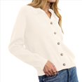 thumbnail image 3 of Suéter de Cuello de Solapa para Mujer, Chaqueta de Punto con Botones y Abertura Frontal, Cárdigan de Larga con Botones Albaricoque L, 3 of 7