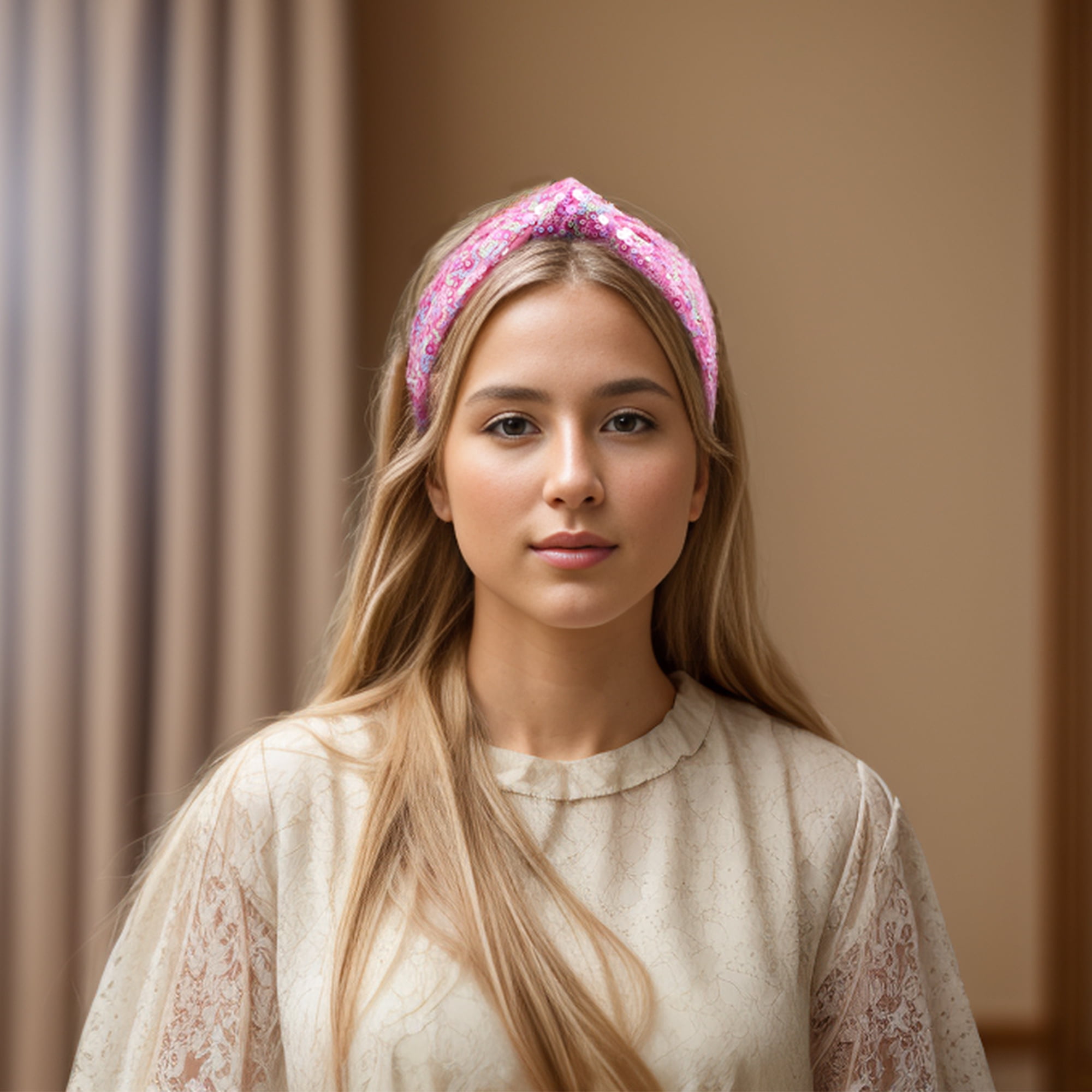 Unique Bargains Cute Sequined Hairbands for Women Pink