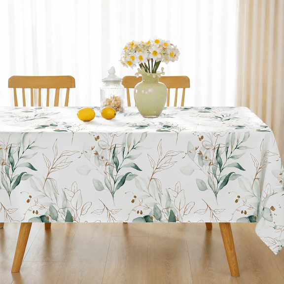 Eucalyptus Leaves Print Rectangular Polyester Tablecloth, 84" x 60"