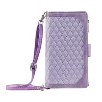 Dteck Zipper Wallet case for iPhone 13 Pro Max, Argyle Pattern PU Leather Wallet case with Handstrap Crossbody Shoulder Strap Kickstand Card Slots Magnetic Shockproof Case For iPhone 13 Pro Max,Purple