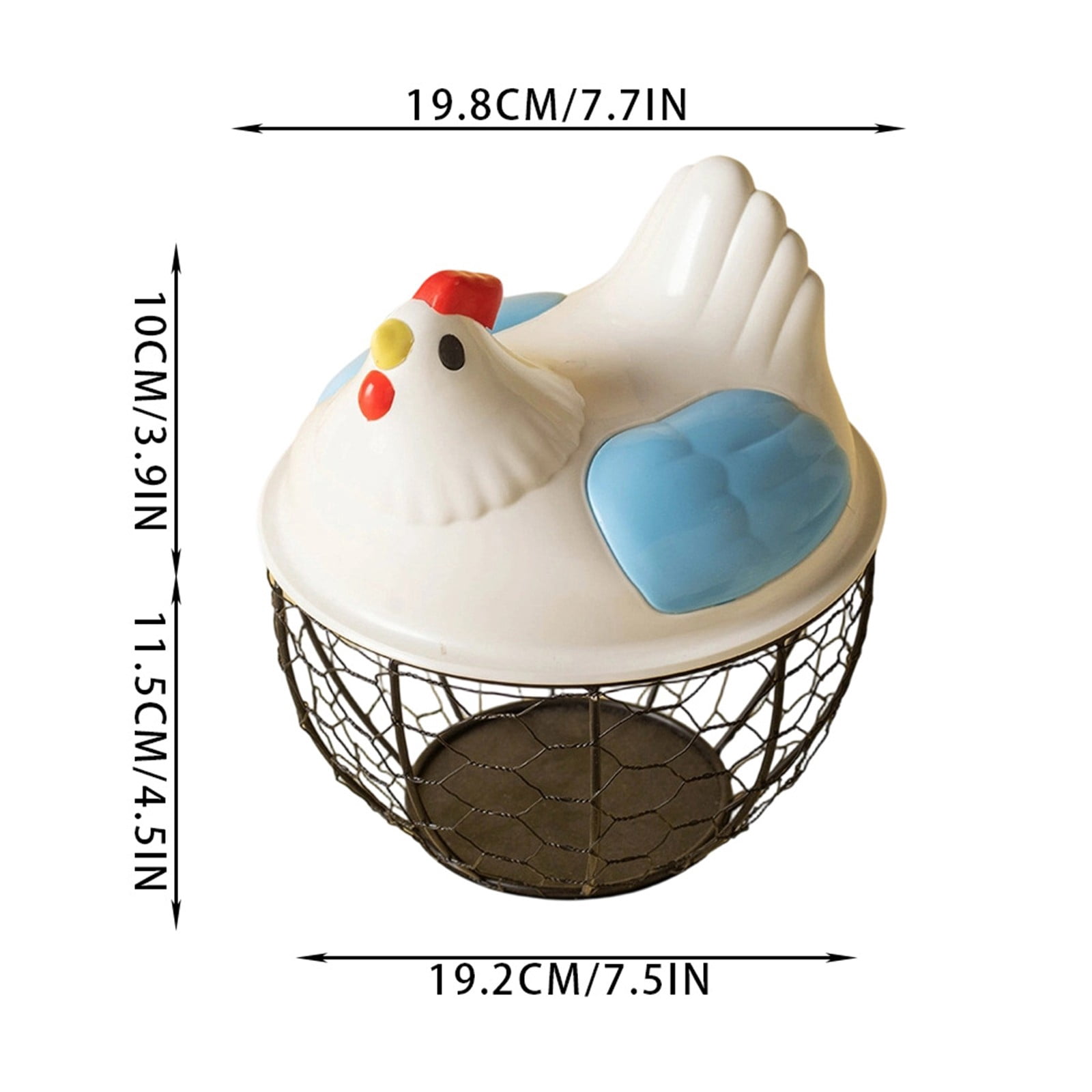 Chicken Egg Basket Large Capacity with Ceramic Lid, Metal Wire Egg Storage Basket and Fruit Container with Mesh Iron Holder, Countertop Organizer for Fresh Eggs Vegetables Refrigerator Use