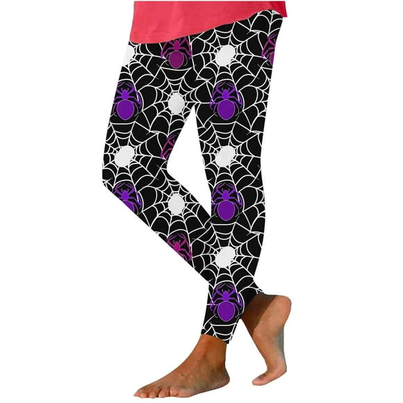 Womens Fringe Pants Women's Fashion Halloween Spider Print Leggings with Yoga Sport Elastic Pants S-179 Purple S