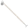 thumbnail image 2 of Sterling Silver Bracelet Pearl Women's Round 8.5 mm 7.5 in Rhodium-plt 8-9 White FWC Heart Toggle, 2 of 4