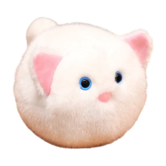 Chubby Round Cat Stuffed Animal with Soft Squishy Plush, White with Pink Ears, for Kids and Cat Lovers, Plush Toy