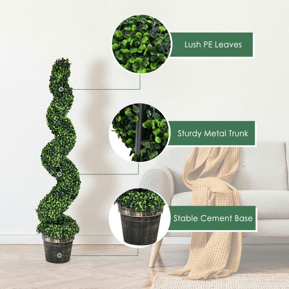 Barara King Artificial Plant, Tall Fake Plant, Indoor Home Décor, 2 Pack 4 Feet Artificial Spiral Boxwood Topiary Indoor Outdoor Decor