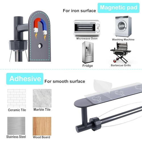 One Hand Operated Magnetic Paper Towel Holder with Self Adhesive & Strong Magnetic Backing for Kitchen, Refrigerator, Grill, RV - Easy Wall Mount, Black