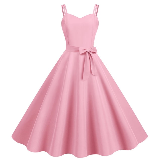 Robes d'Été pour Femmes Décontractées Sans Manches Femme au Foyer Soirée Bal Robe Maxi Mode Unie Rose TTG
