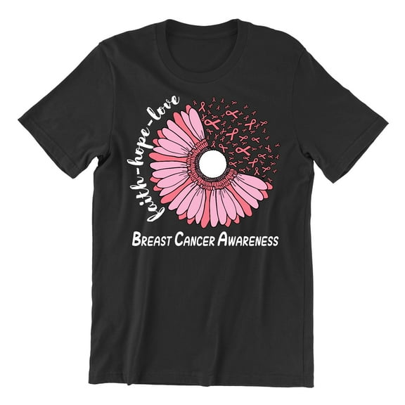 Breast Cancer Support Faith Hope Love Sunflower Daisy Men's T-shirt, L, Black