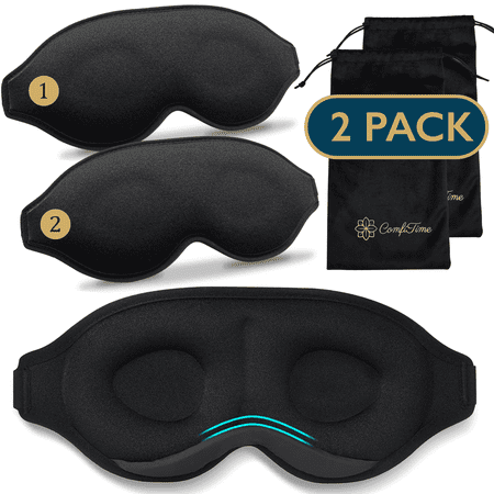 ComfiTime Memory Foam Sleep Mask - 2Pack 100% Blackout 3D Eye Mask for Sleeping, Eye Covers for Men & Women, Contour Blindfold with Nose Baffle for Adult, Soft Travel Eye Blinders Night Mask