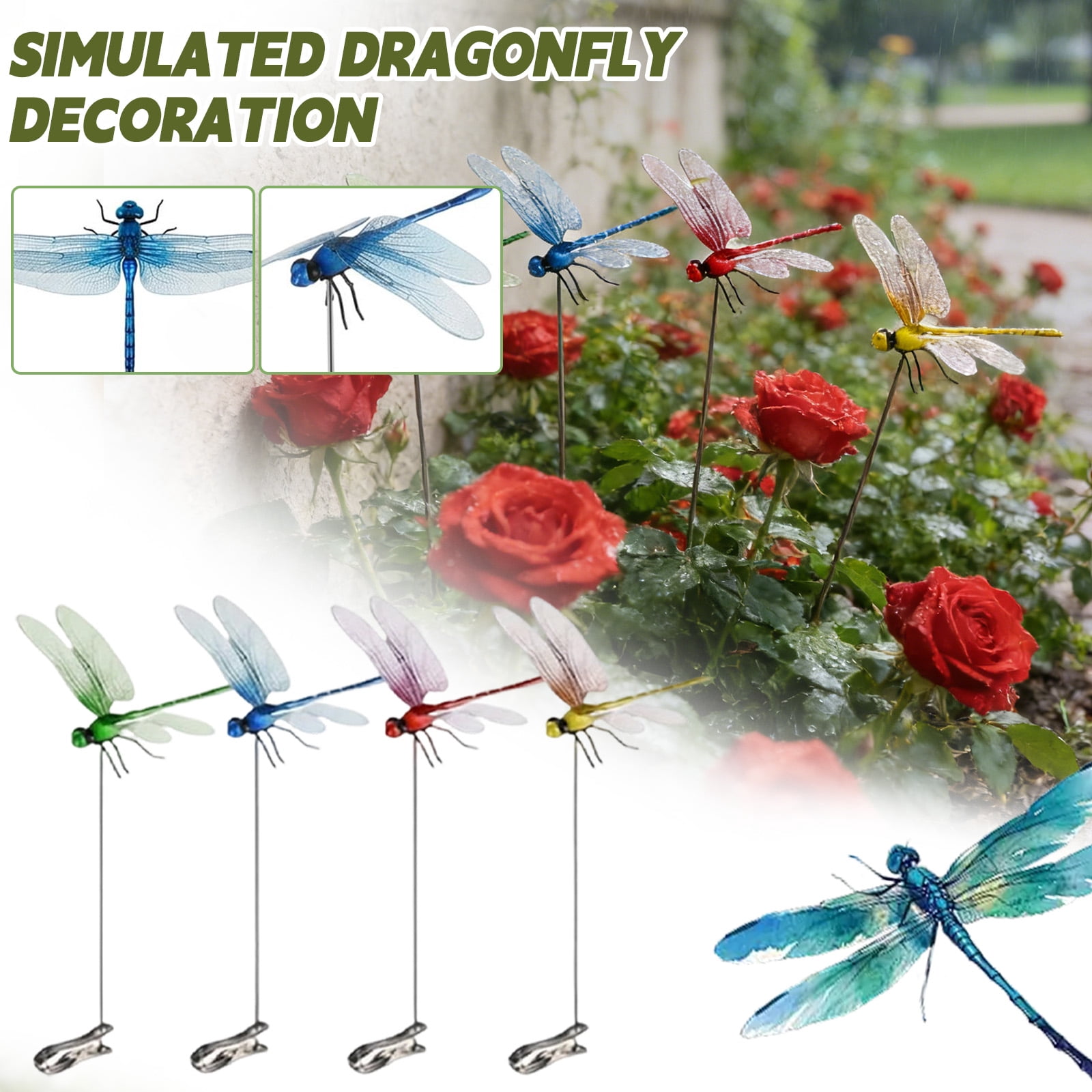 8PCS Dragonfly Clip Bug Repellent 9.8in Plastic Dragonfly Clips Outdoor Garden Stakes Patio Lawn Yard Flying Insect Decor Set