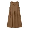 thumbnail image 4 of Casual Dress Tank Sundress 2026 Ladies' Casual And Fashionable Solid Color V-Neck Sleeveless Pocket Dress Brown Xxl, 4 of 6