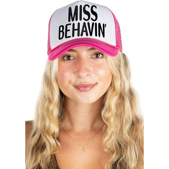 Funky Junque Foam Trucker Party Hat - Miss Behavin' (Hot Pink/White)