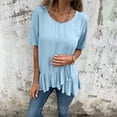 thumbnail image 4 of Wdfiry Women Plus Size T-shirt Summer Fashion Ruffled Hem Short Sleeve Tops Casual Solid Pullover Round-Neck Blouse Shirt, 4 of 8