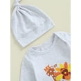 thumbnail image 6 of Suealasg Baby Boy Girls Thanksgiving Outfits 3 6 Months Newborn Long Sleeve Turkey Print Romper 12 18 Months Infant Thanksgiving Full Length Jumpsuit+Hat, 6 of 7