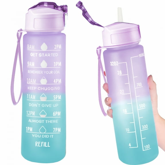 ACDANC 32oz Motivational Water Bottle with Marker, Sports Water Jug with Removable Straw Leakproof, Safety Lock, BPA Free for Fitness, Outdoor, Workout