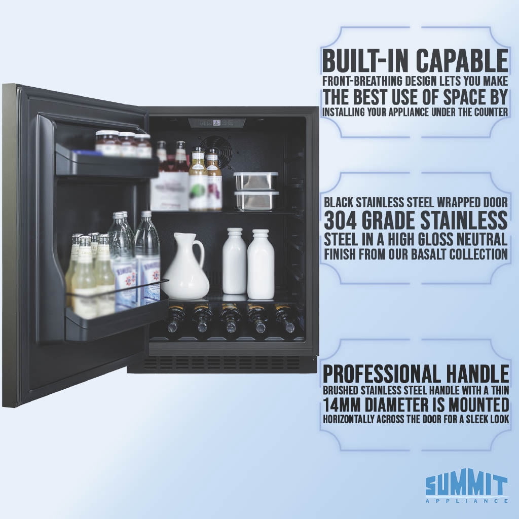 Summit 24" Built-In Refrigerator, 4.8 cu.ft., ADA Compliant, Undercounter, Black, Stainless Steel - AL54KSHHLHD (Left Handed Door Swing)