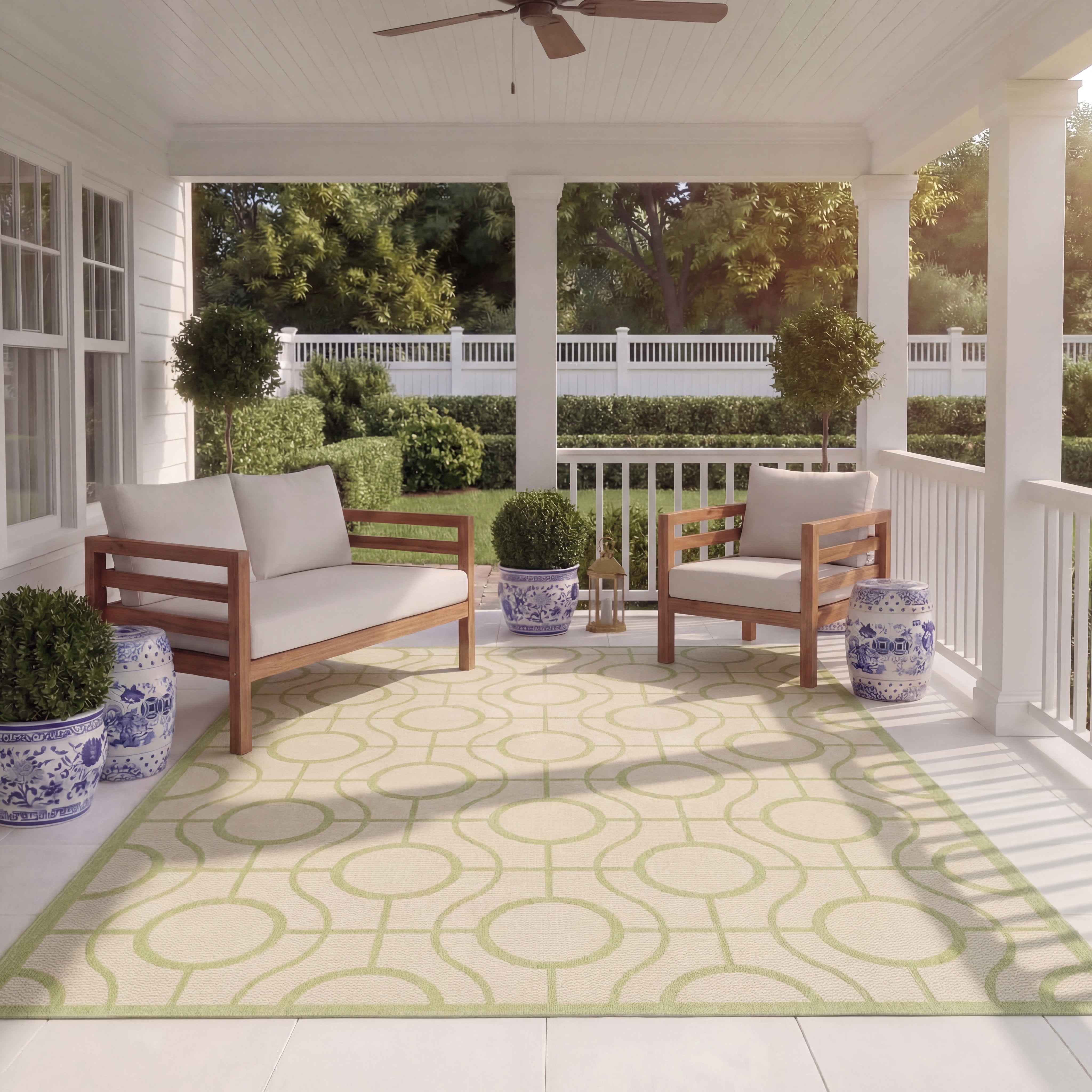 Safavieh Courtyard Brian Geometric Indoor/Outdoor Area Rug, Beige/Sweet Pea, 8' x 11'