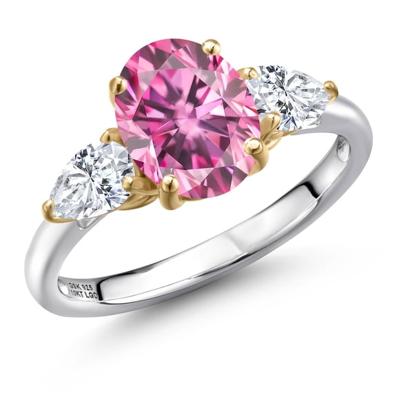Gem Stone King 925 Silver and 10K Yellow Gold Pink Moissanite and White Moissanite Engagement Ring for Women | 2.80 Cttw | Oval 9X7MM | Gemstone Birthstone | Size 9