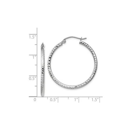 14k White Gold Diamond Cut Hoop Earrings 1 Inch 2 00 Mm 14k White Gold Diamond Cut Hoop Earrings 1 Inch 2 00 Mm Image