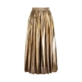 thumbnail image 4 of Gold Pleated Maxi Skirt, Accordion Elastic Waist Aline Swing, Metallic Shiny Long Party Skirts for Women, 4 of 5