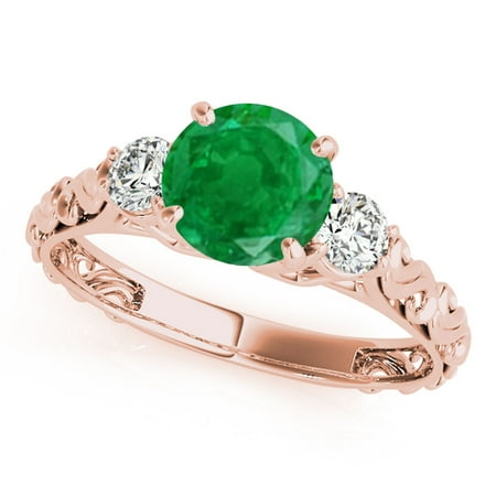 0.70 Carat Ttw Diamond And Round Shaped Emerald Ring In 10K Rose Gold