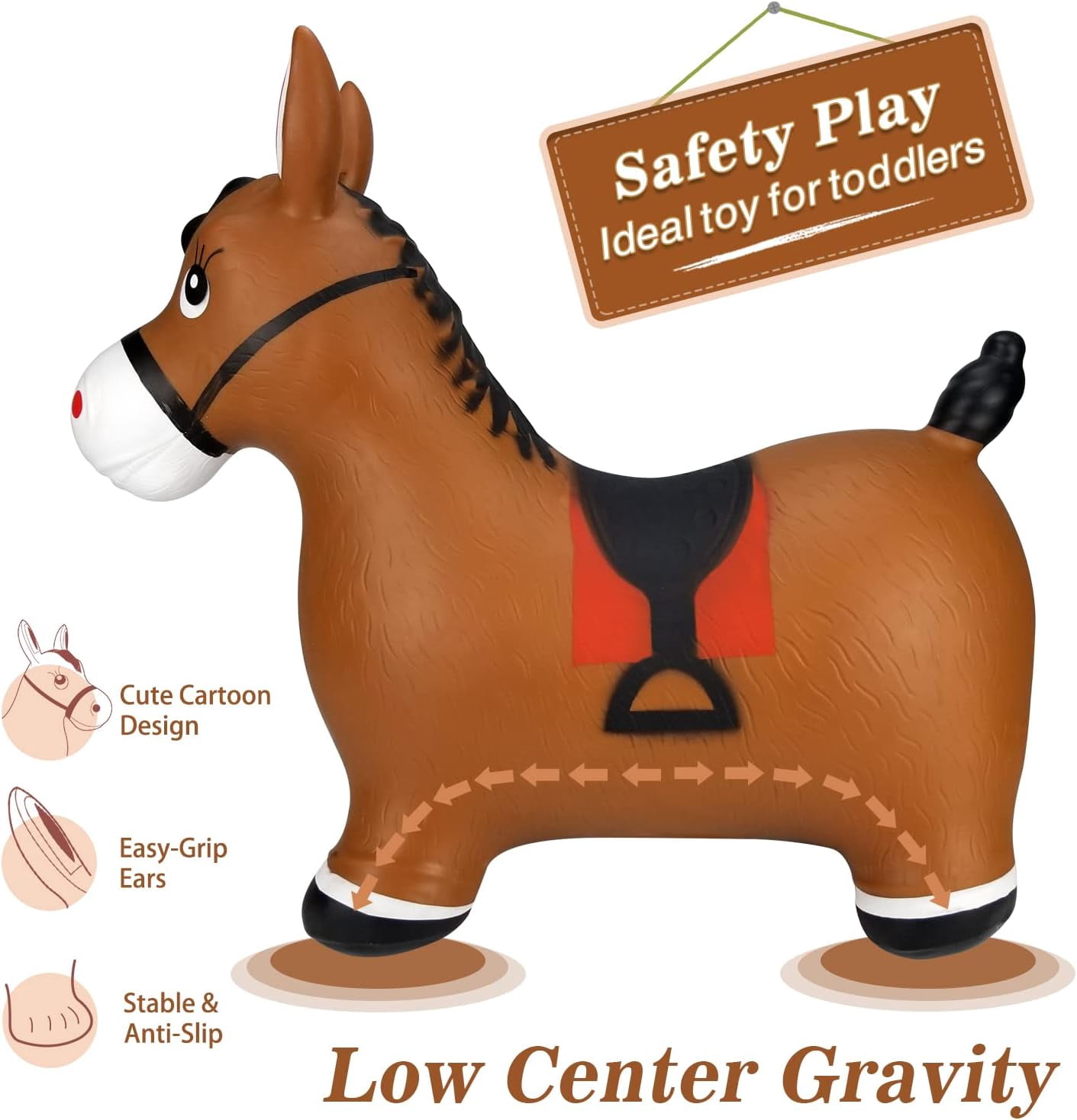 TAETOE Bouncy Horse Hopper Toys, Toddlers Bouncing Farm Animals, Inflatable Jumping Hopping Horse, Ride on Rubber Bouncer for Kids, Outdoor Indoor Cool Birthday Gifts for 2 3 4 Year Old Girl Boy
