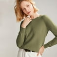 thumbnail image 4 of Women's 100% Merino Wool 2024 Fall Winter First-Line Ready to Wear Long Sleeve Seamless Knit Crewneck Sweater Army Green M, 4 of 9