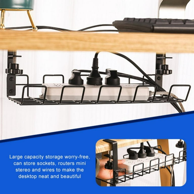 Cable Management Under Desk, 16'' Under Desk Cable Management, Wire  Organizers Cord Management Pannel Design with Clamp & Cable Clips for Desk  Side