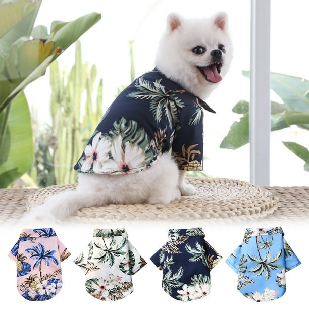 Xihbxyly Camisa Hawaiana para Mascotas, Diseño Moderno de Árbol de Playa, Tela Ligera y Transpirable, Cómoda para Perros y Gatos, Ideal para El Verano, Fácil de Limpiar, Varias Tallas, 1.1-17.6 Lbs