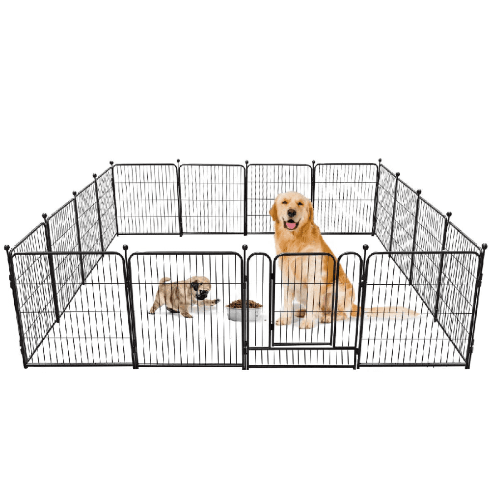 Foldable Barrier with Door Dog Fence Playpens for Dogs Outdoor 8 Panels TOOCA Dog Pen Indoor 40 inches Tall Metal Black Ball Poles Design 