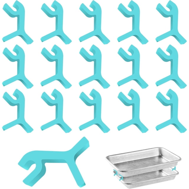 16Pcs Blue Tray Stand Baking Sheet Stackers, Space Saving Bakeware Tools Baking Trays Stacking Bracket, Baking Sheet Organizer, Cookie Trays for Baking Suitable for Home or Restaurant Kitchen