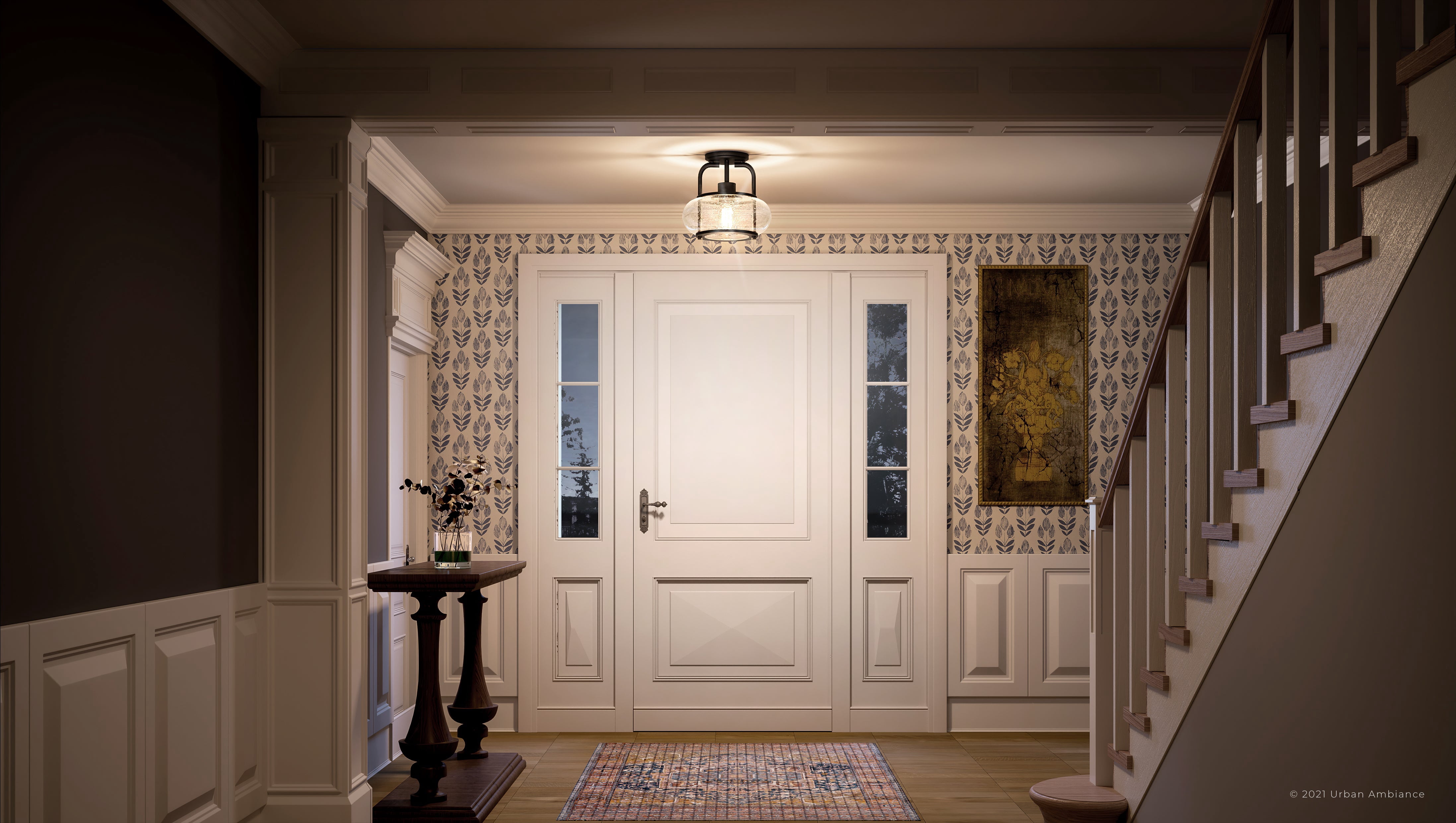 Luxury Utilitarian Indoor Ceiling Light, 9.28''H x 10.00''W, with Coastal Style Elements, Nautical Design, Black Bronze Finish and Clear Seeded Glass, UQL3271